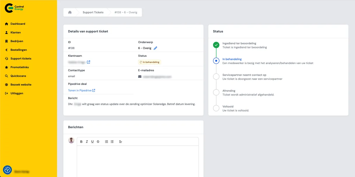 Screenshot of the Control Energy portal